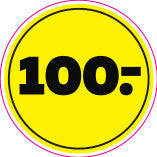 Etiket 100,- gul ø40mm / 100 stk