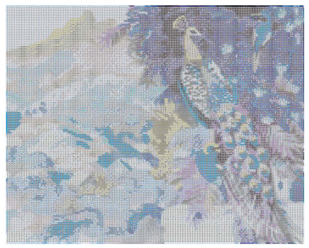 Diamond Art påfugl/bjerg lilla nuancer 40 x 50 cm