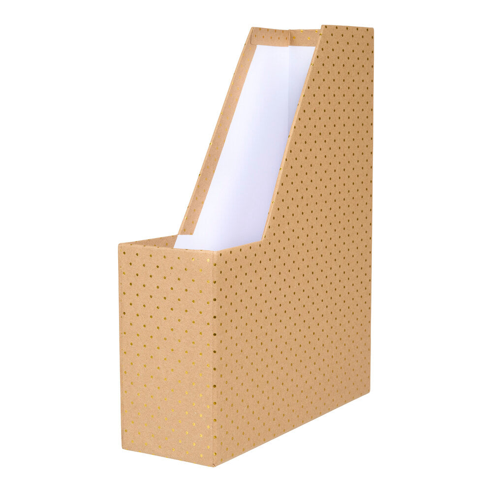 Tidsskriftskassette karton kraft m/guld foil prikker A4 greb