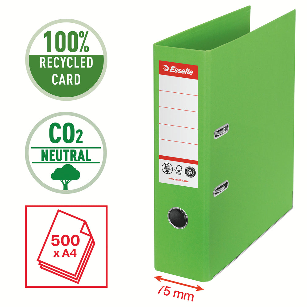 Brevordner Esselte No1 pap CO² neutral A4 75 mm ryg Grøn