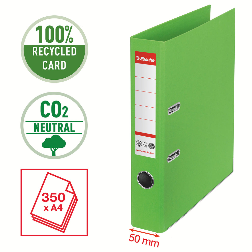 Brevordner Esselte No1 pap CO² neutral A4 50 mm ryg Grøn