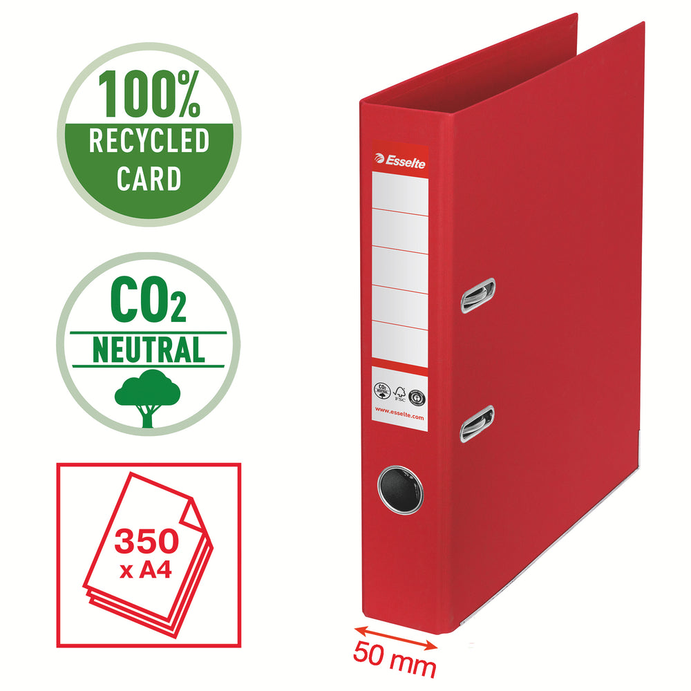 Brevordner Esselte No1 pap CO² neutral A4 50 mm ryg Rød