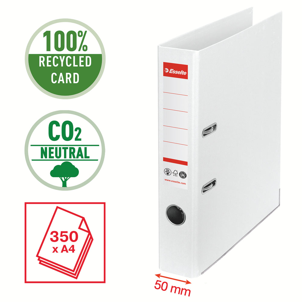 Brevordner Esselte No1 pap CO² neutral A4 50 mm ryg Hvid