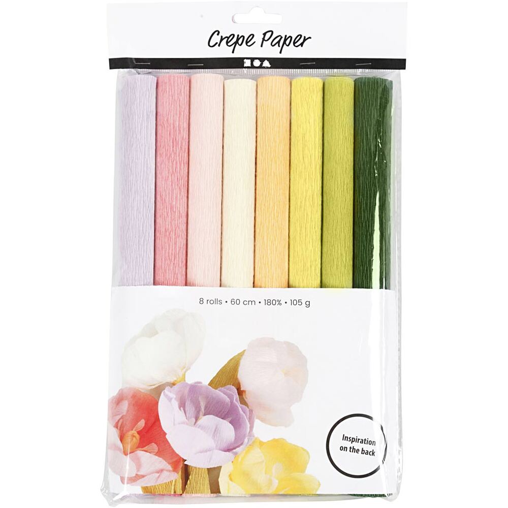 Crepepapir pastelfarver 8 ark 25 x 60 cm