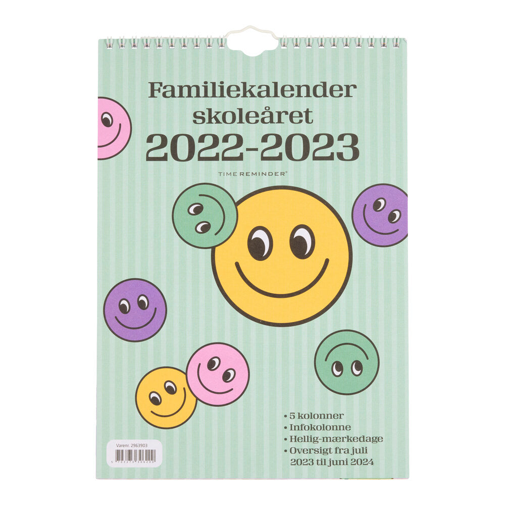 Skolefamiliekalender 2022/23 i  A4 med smiley design