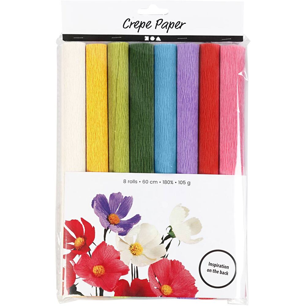 Crepepapir standardfarver 8 ark 25 x 60 cm