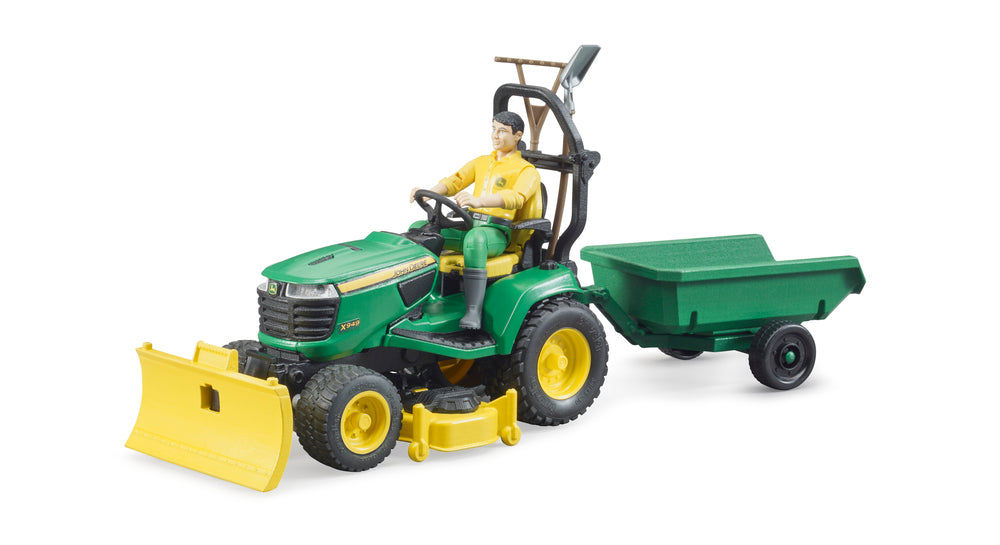 Bruder John Deere Lawn Traktor med trailer og gartner