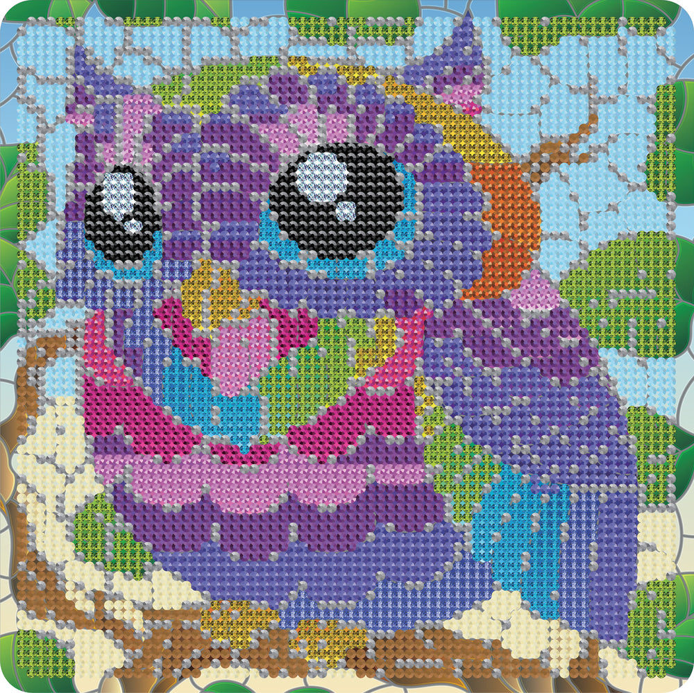 Diamond art glitter ugle farverig 20 x 20 cm