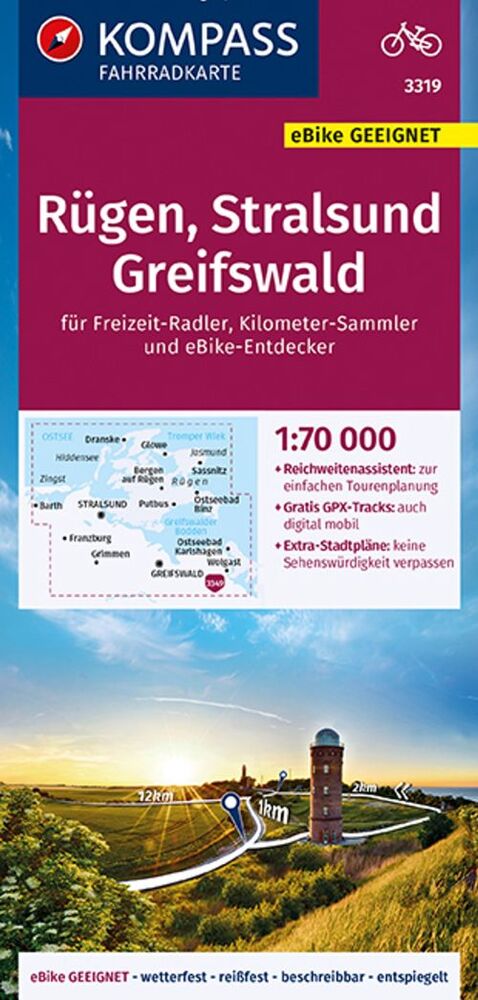 Kompass Fahrradkarte 3319: Rügen, Stralsund, Freifswald