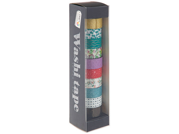 Washi tape - Glimmer, folie og mønster, 10 stk i æske med afrivningskant