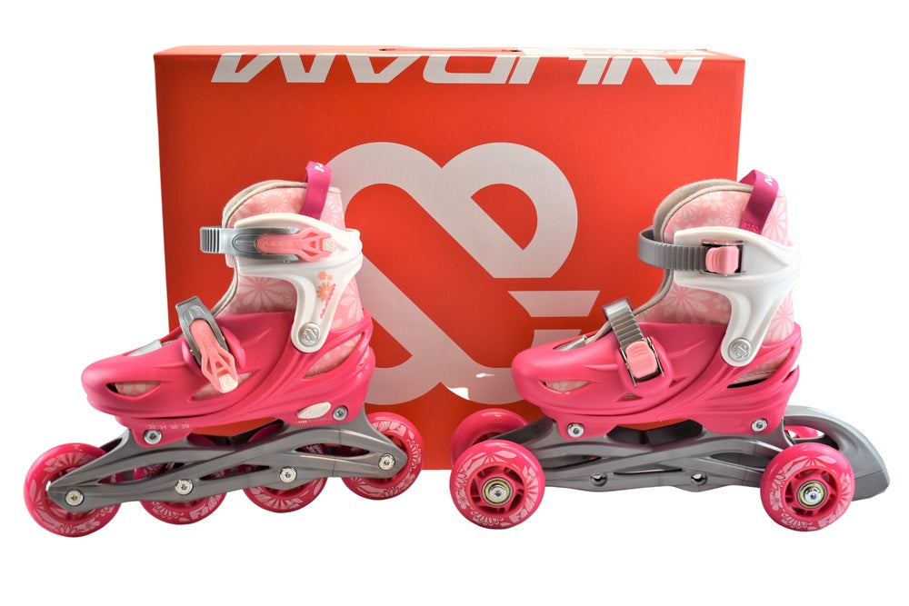 3 i 1 inline/rulleskøjte str. 25-28 hvid/pink
