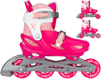 3 i 1 inline/rulleskøjte str. 33-36 hvid/pink