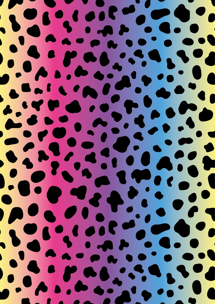 Bogbind/gavepapir regnbue farvet m/leopard 70cmx2m 80 g