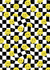 Bogbind/gavepapir smiley gul i sort/hvid tern 70cm x 2m 80 g