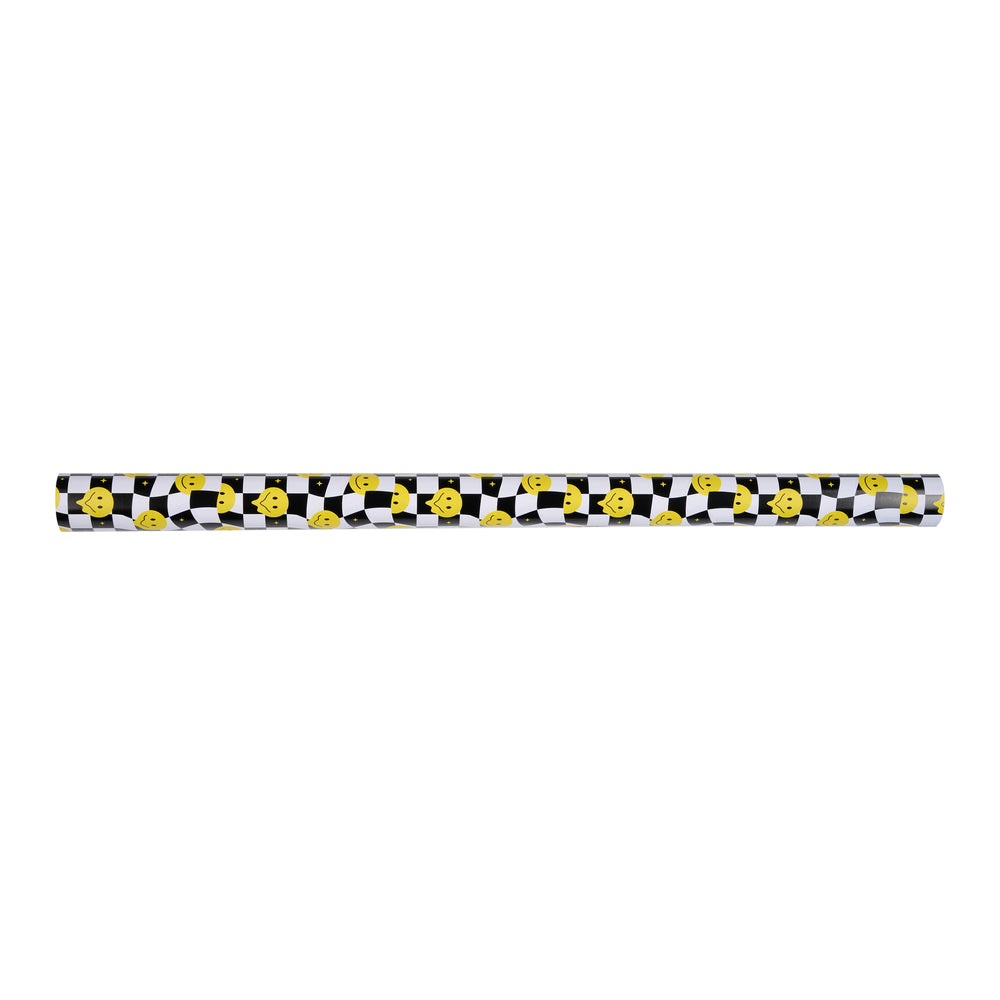 Bogbind/gavepapir smiley gul i sort/hvid tern 70cm x 2m 80 g