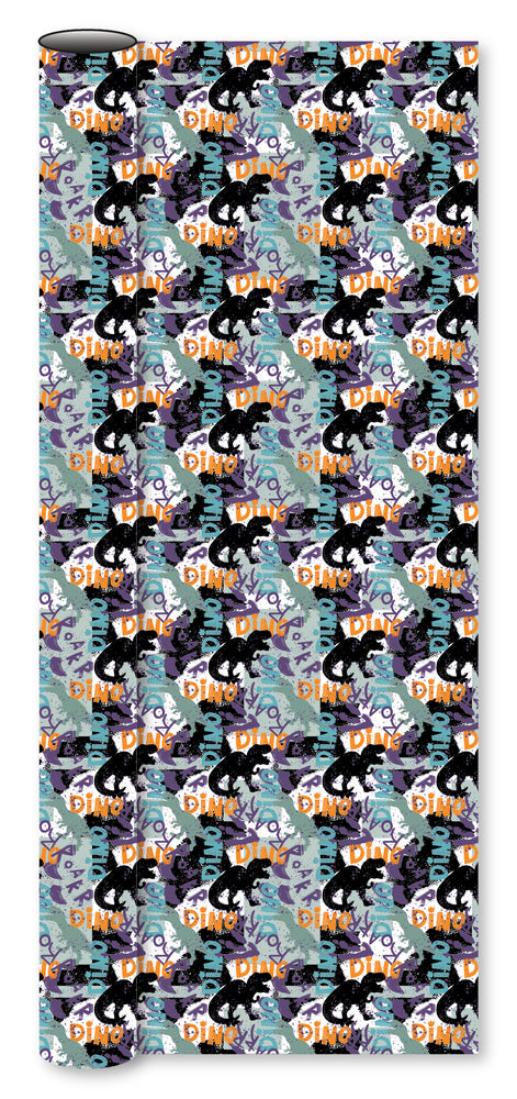 Bogbind/gavepapir dino roar grøn/lilla 70 cm x 2 m 80 g
