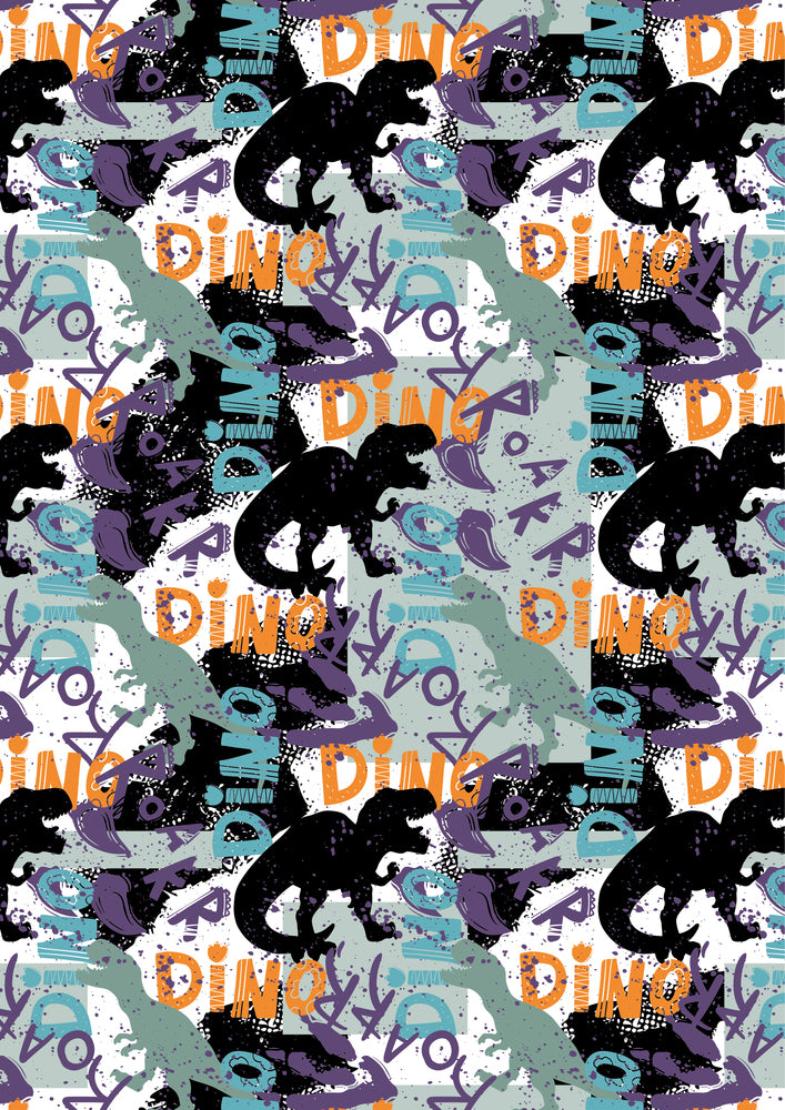 Bogbind/gavepapir dino roar grøn/lilla 70 cm x 2 m 80 g