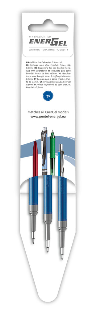 Refill Pentel 3 stk Energel 0,5mm blå