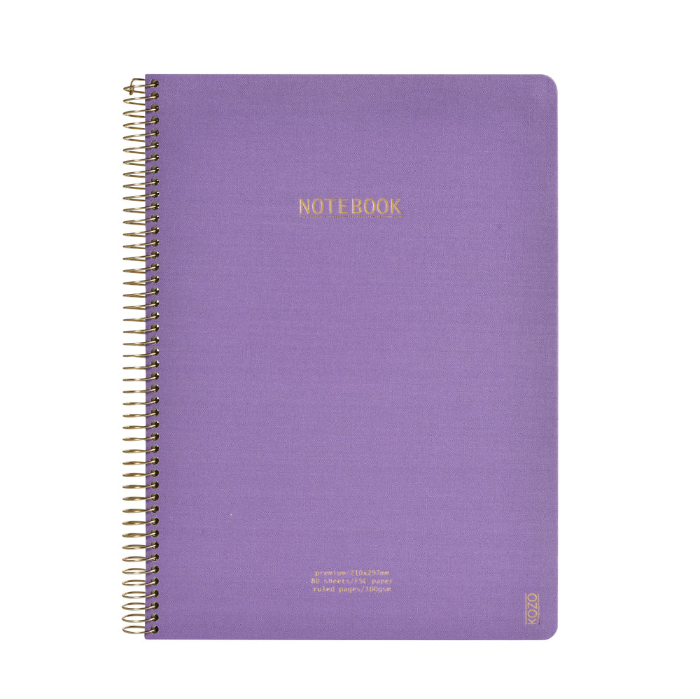 Notesbog KOZO Premium A4 PERIWINKL m/Spiral Linjeret