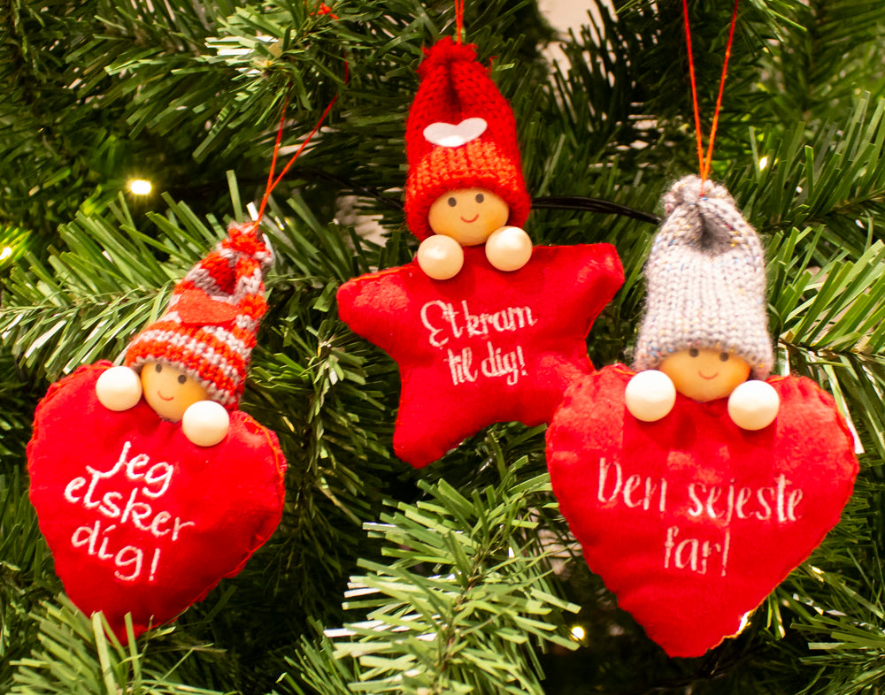 Nisse i velour m/strikhue hjerte/stjerne m/tekst 6 asst