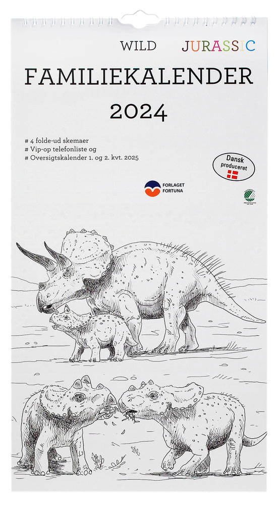 Familiekalender 2024 wildlife sort/hvid 5 personer