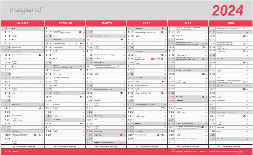 Kontorkalender 2024 m/flagdage