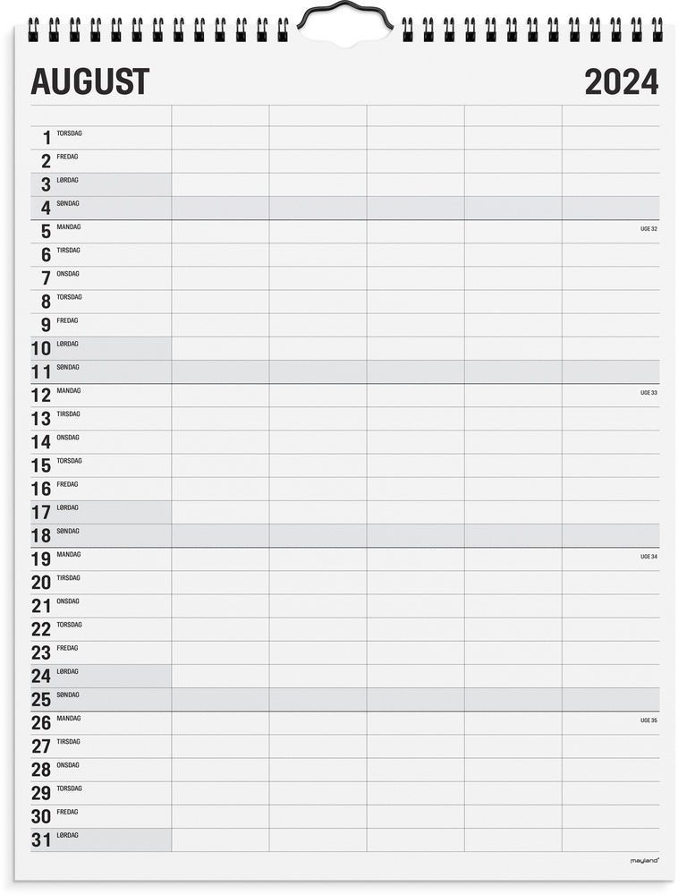 Kalender 2024 sort/hvid 5 kol