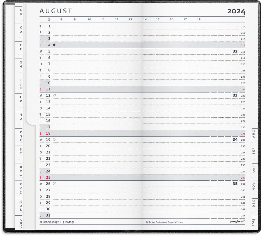 Index planner 2024 måned sort
