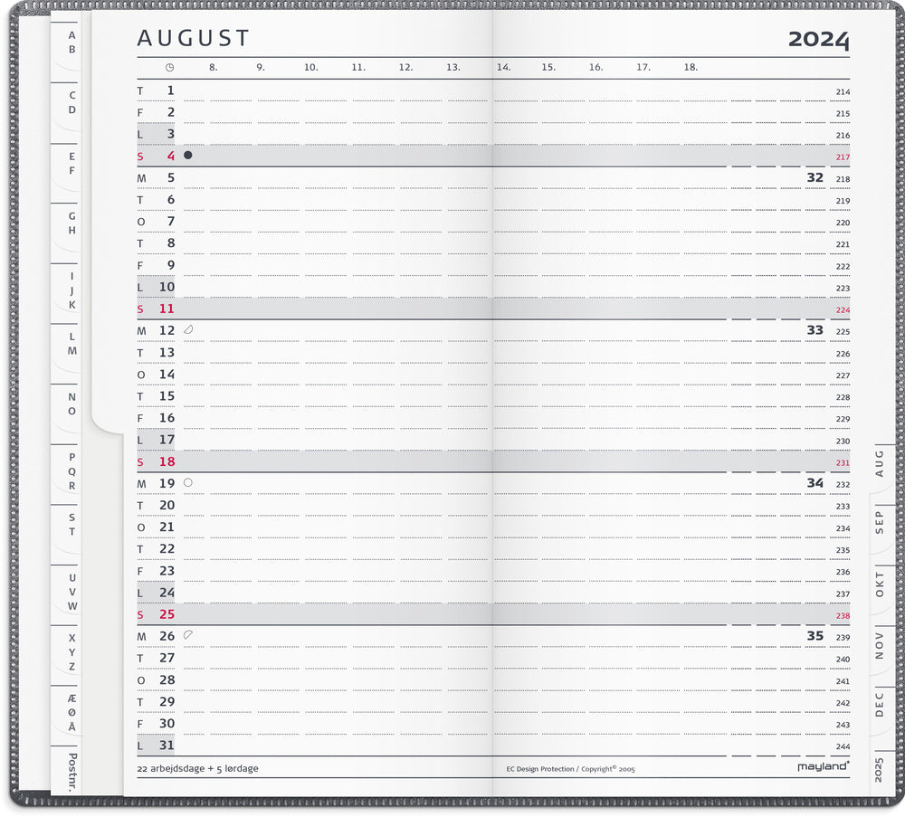 Index planner 2024 måned grå