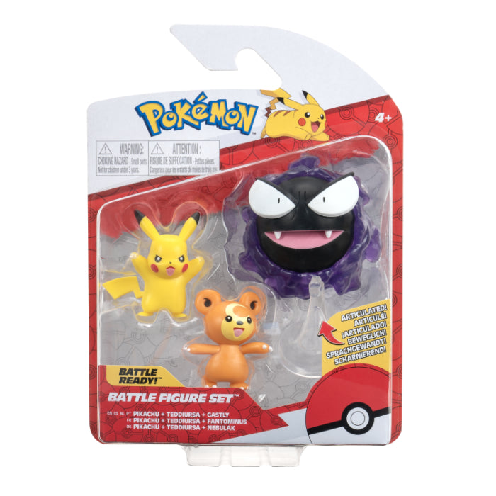 Pokémon battle figure 3-pak teddiursa, pikachu, gha