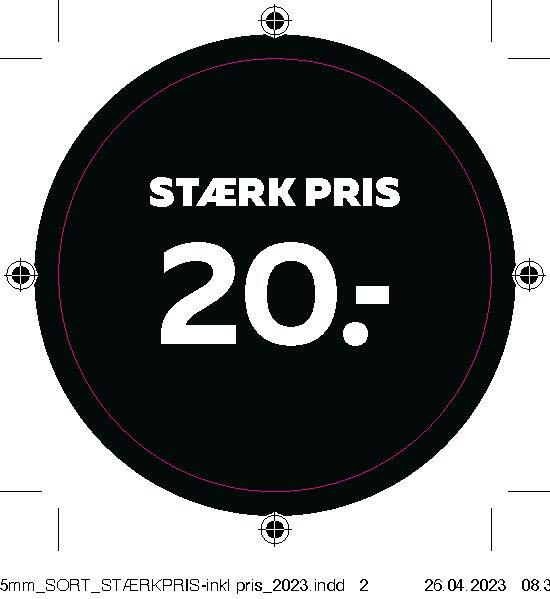 Bogetiket stærk pris 20,- sort ø55mm /100 stk