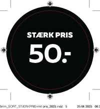 Bogetiket stærk pris 50,- sort ø55mm /100 stk