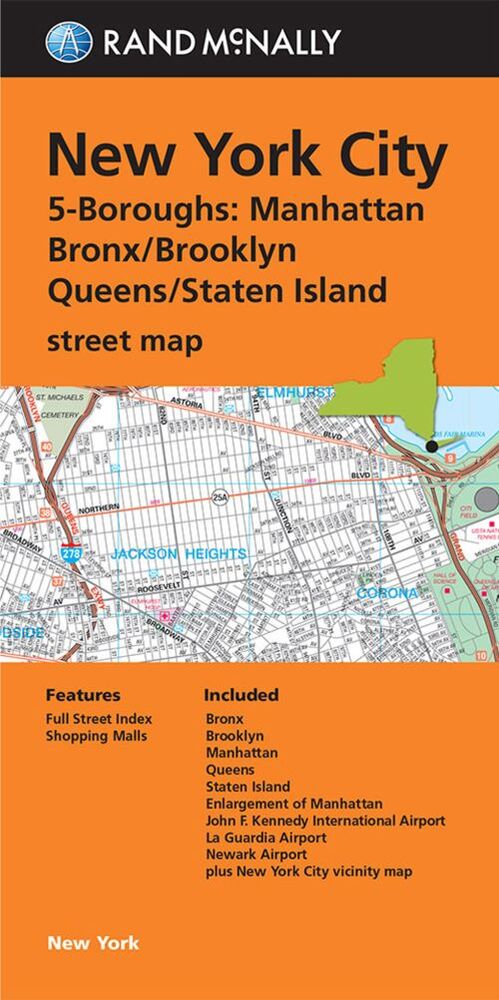 New York City: 5 Boroughs : Manhattan, Bronx, Brooklyn, Queens, Staten Island Street Map