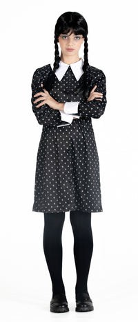 Wednesday' Addams kostume med paryk str. 140 cm