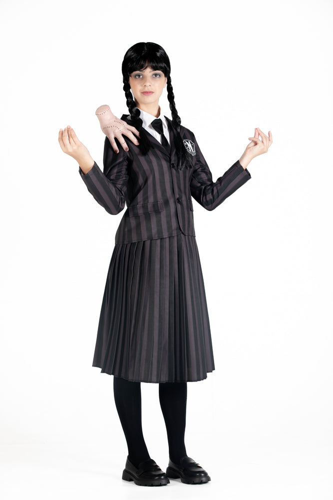 Wednesday Addams nevermore academy kostume med paryk str. 152 cm