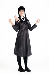 Wednesday Addams nevermore academy kostume med paryk str. 152 cm