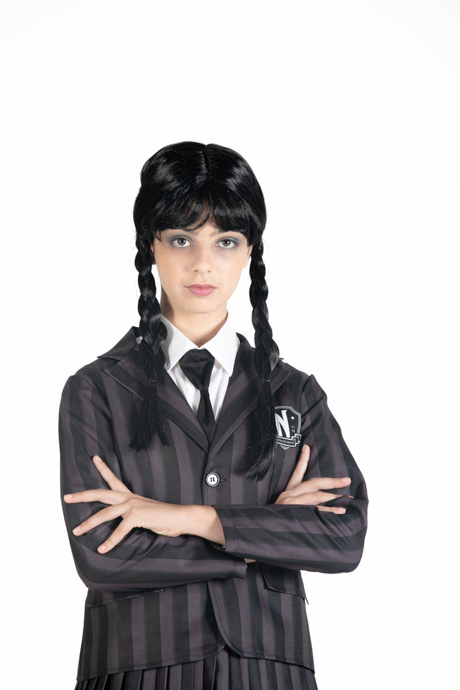 Wednesday Addams nevermore academy kostume med paryk str. 152 cm