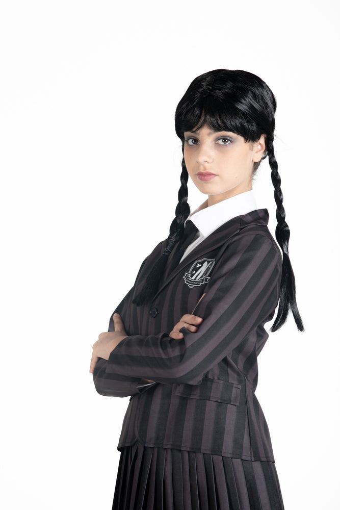 Wednesday Addams nevermore academy kostume med paryk str. 152 cm