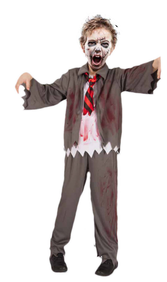Zombie skoledreng-kostume str. 8-10 år