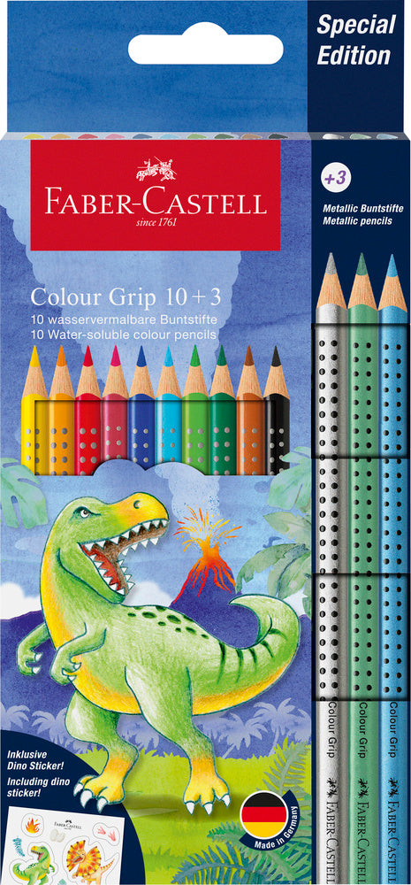 Farveblyanter Faber Castell grip Dinosaur 10 + 3 metallic