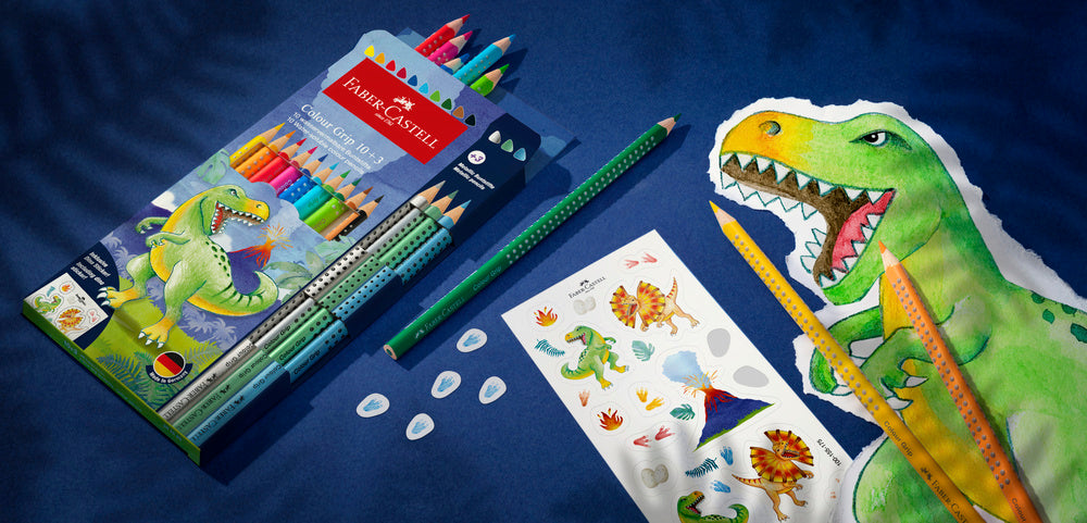 Farveblyanter Faber Castell grip Dinosaur 10 + 3 metallic