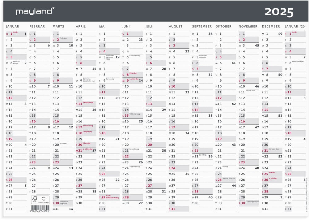 Mayland Kontorkalender 2025 moderne A3 1x13 mdr.