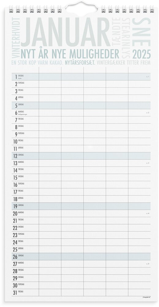 Mayland Familiekalender 2025 trendart 6 personer