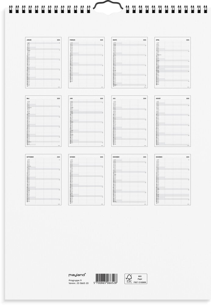 Mayland Familiekalender 2025 sort/hvid 3 kol