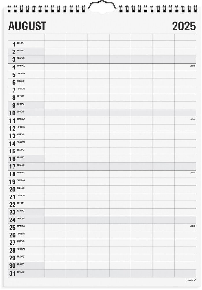 Mayland Familiekalender 2025 sort/hvid 7 kol