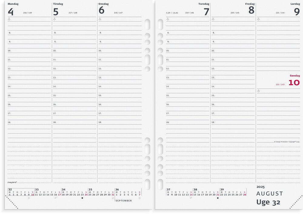 Mayland Kalender system 2025 uge A5 mappe i skind
