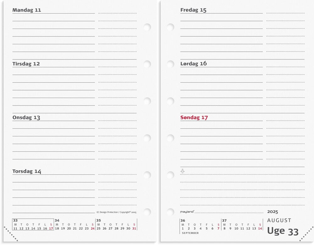 Mayland Kalender system mini 2025 uge mappe i skind