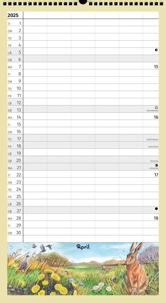 Familiekalender I Naturen m/5 kolonner Skoleåret Rundt 24/25