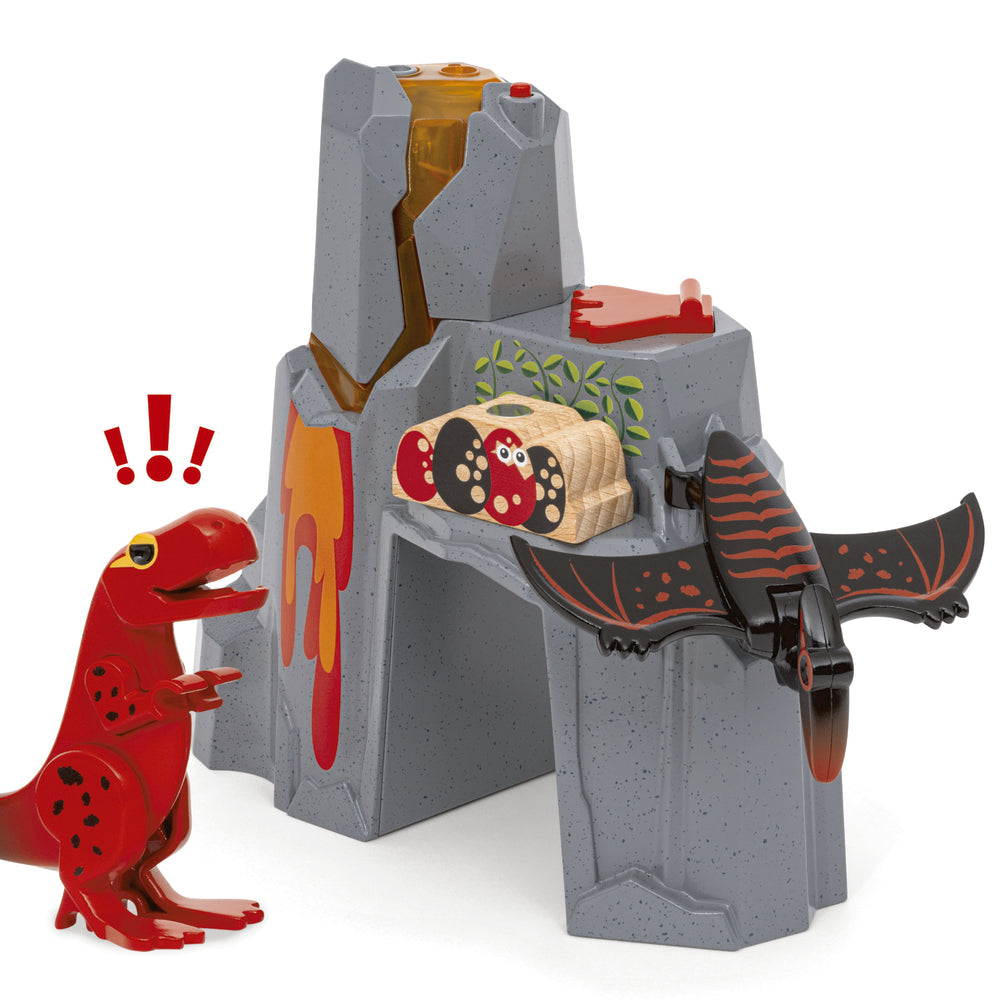 Aktiv vulkan med dinosaurer