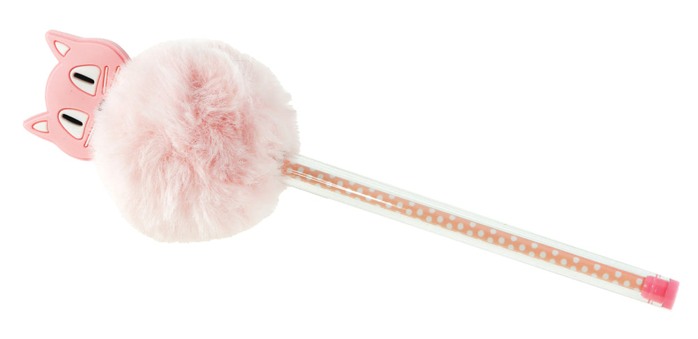 Kuglepen med kattemotiv og pom pom asst